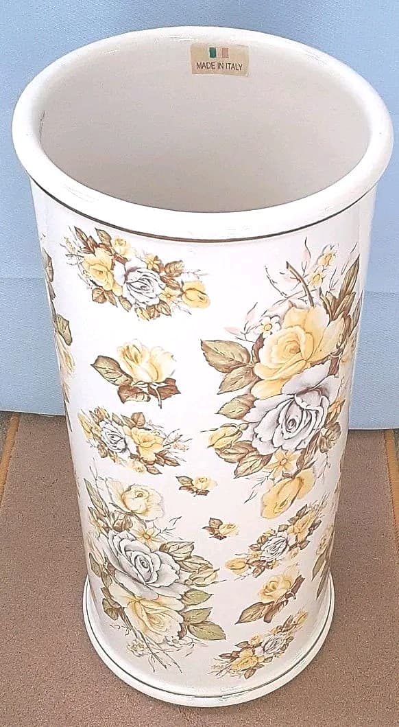 イタリア製　高級傘立て　陶器製　フラワー　ローズ　レインラック