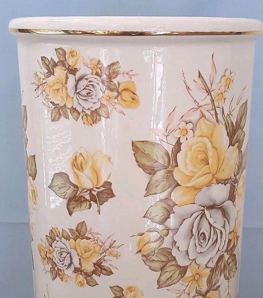 イタリア製　高級傘立て　陶器製　フラワー　ローズ　レインラック