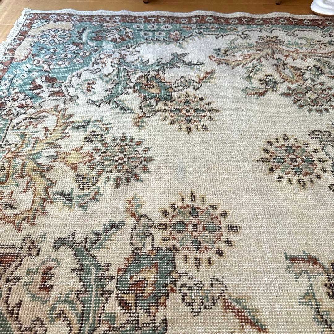 117×214 エメラルドグリーン　メダリオンボタニカル　トルコヴィンテージラグ