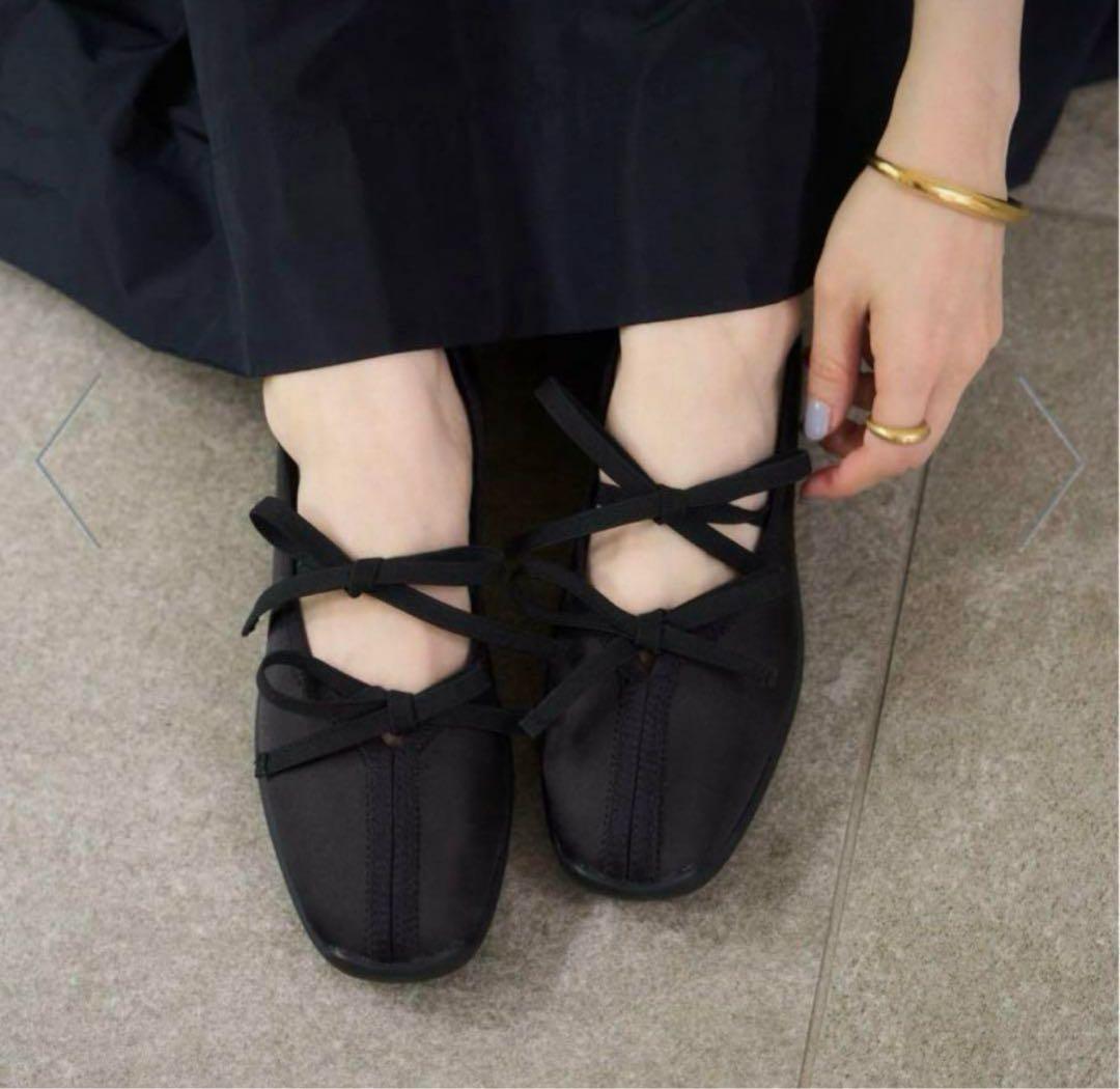 【新品未使用】 ルタロン ダブルリボン バレリーナ シューズ ブラック