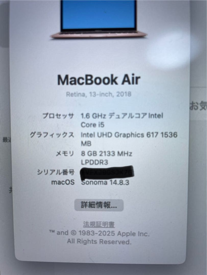 MacBook Air 13.3インチ 2018 256GB 8GB