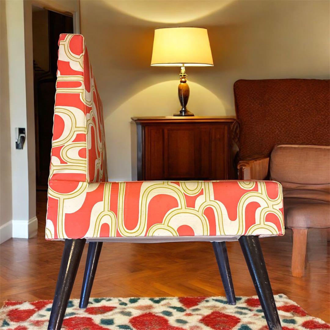 アンティーク1人掛けソファ オレンジとクリーム オシャレ1人用椅子