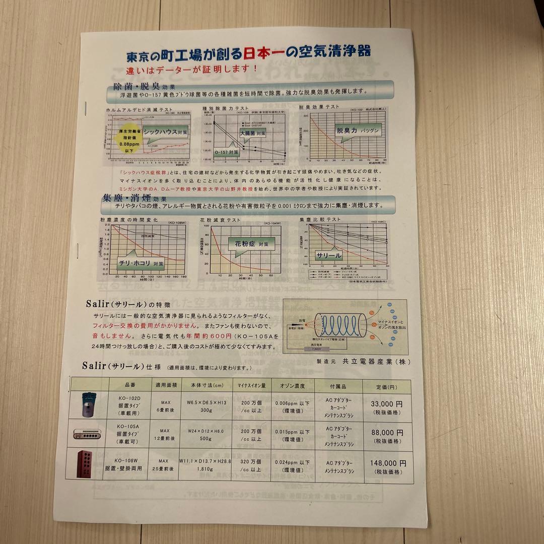 サリール　空気清浄活性器　KO-108W 15畳用