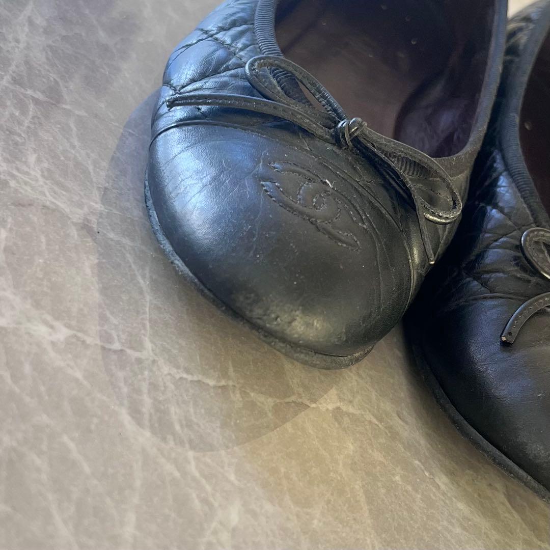 CHANEL シャネル ココマーク マトラッセ レザー フラットパンプス