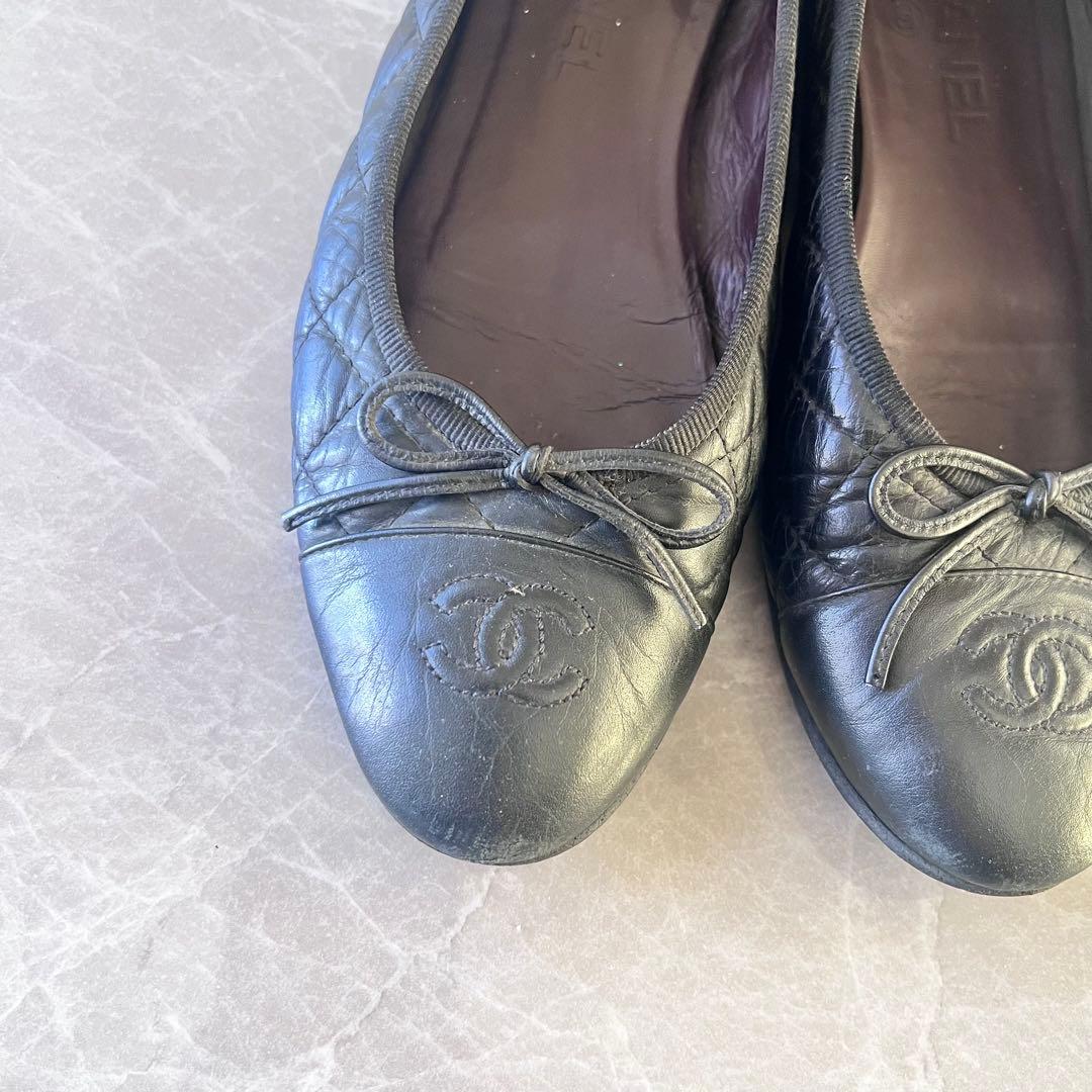 CHANEL シャネル ココマーク マトラッセ レザー フラットパンプス