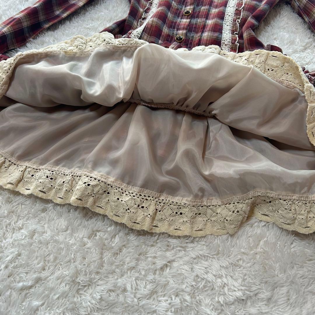 00s 希少 LIZLISA ビッグリボン チェック　ワンピース　シャツ