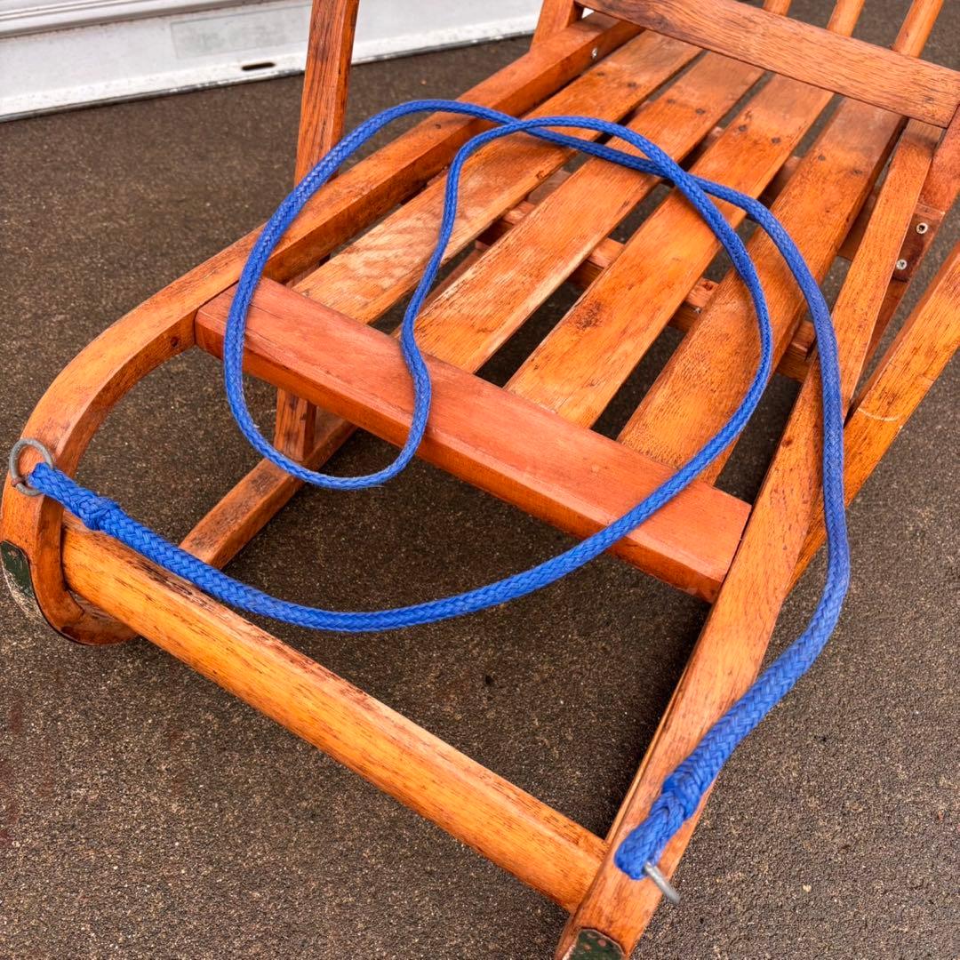 【送料込】昭和レトロ　手押しソリ　木製　そり　アンティーク　インテリア