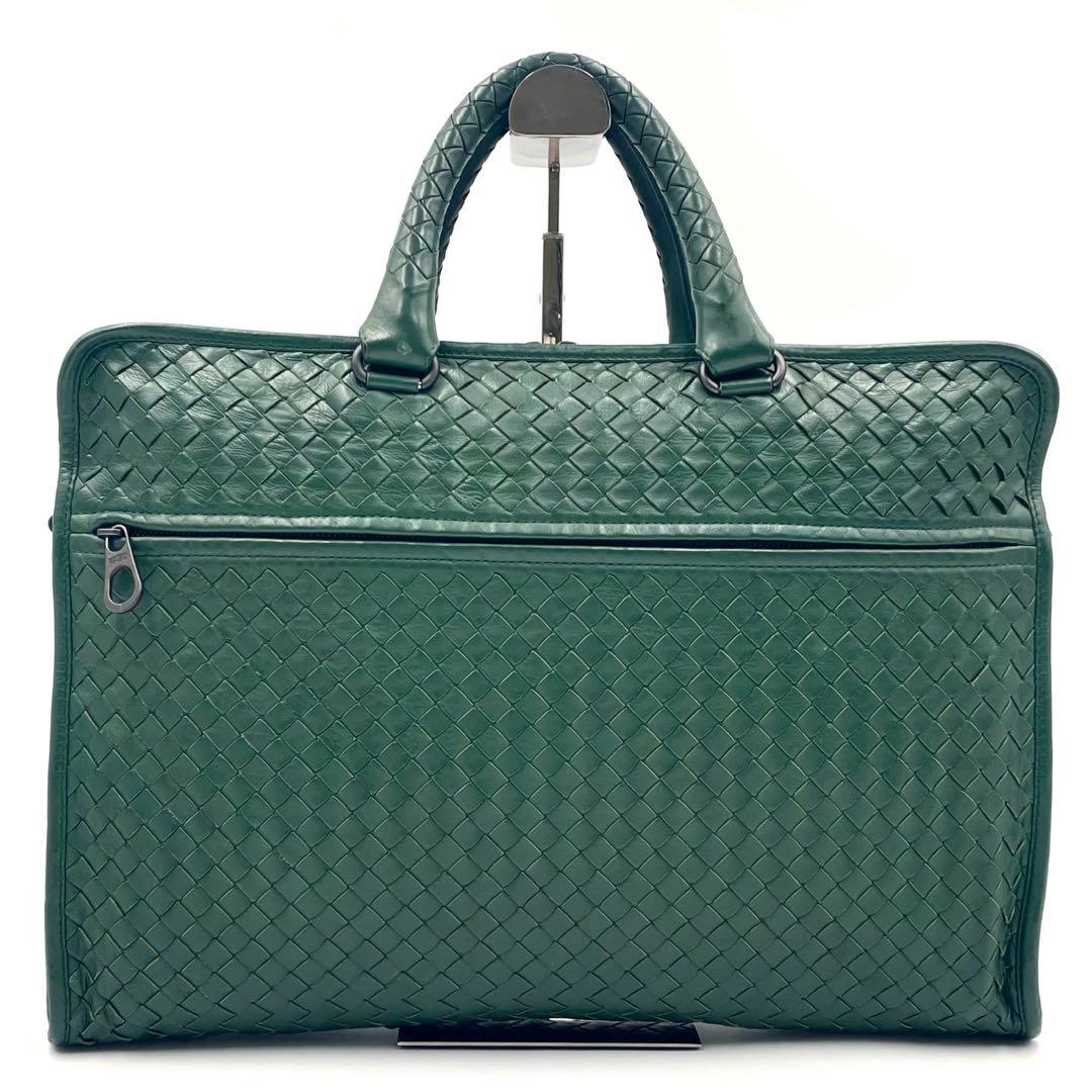 【美品】ボッテガ イントレチャート2way ビジネスバッグ希少色グリーンA4可