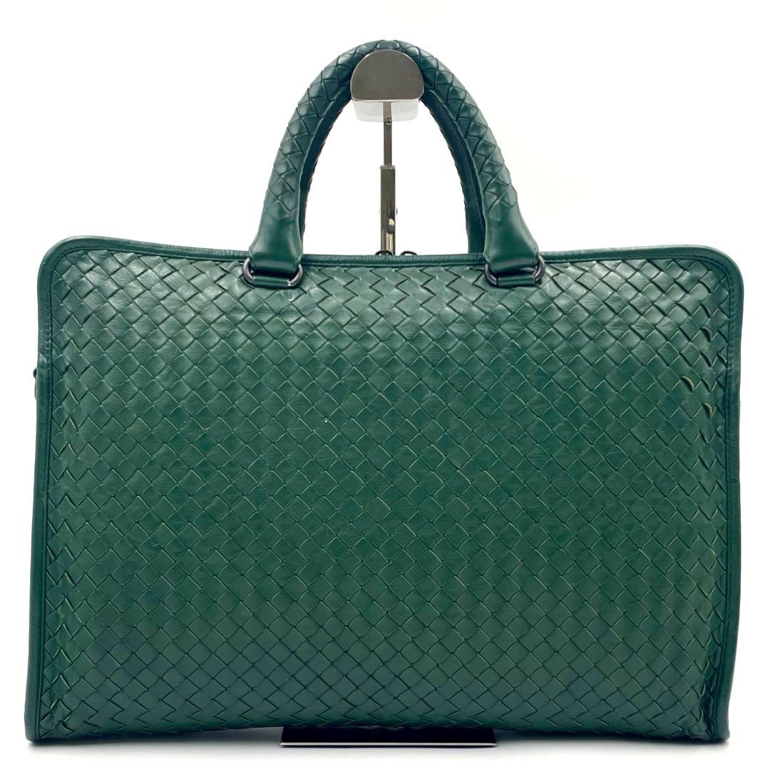 【美品】ボッテガ イントレチャート2way ビジネスバッグ希少色グリーンA4可
