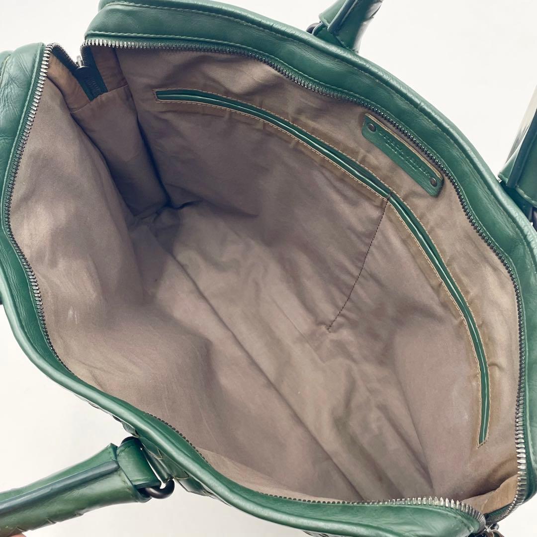 【美品】ボッテガ イントレチャート2way ビジネスバッグ希少色グリーンA4可