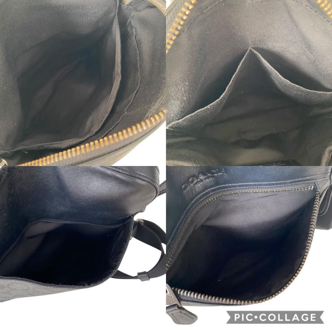 美品 コーチ ショルダーバッグ シグネチャー ブラック グレー　PVC