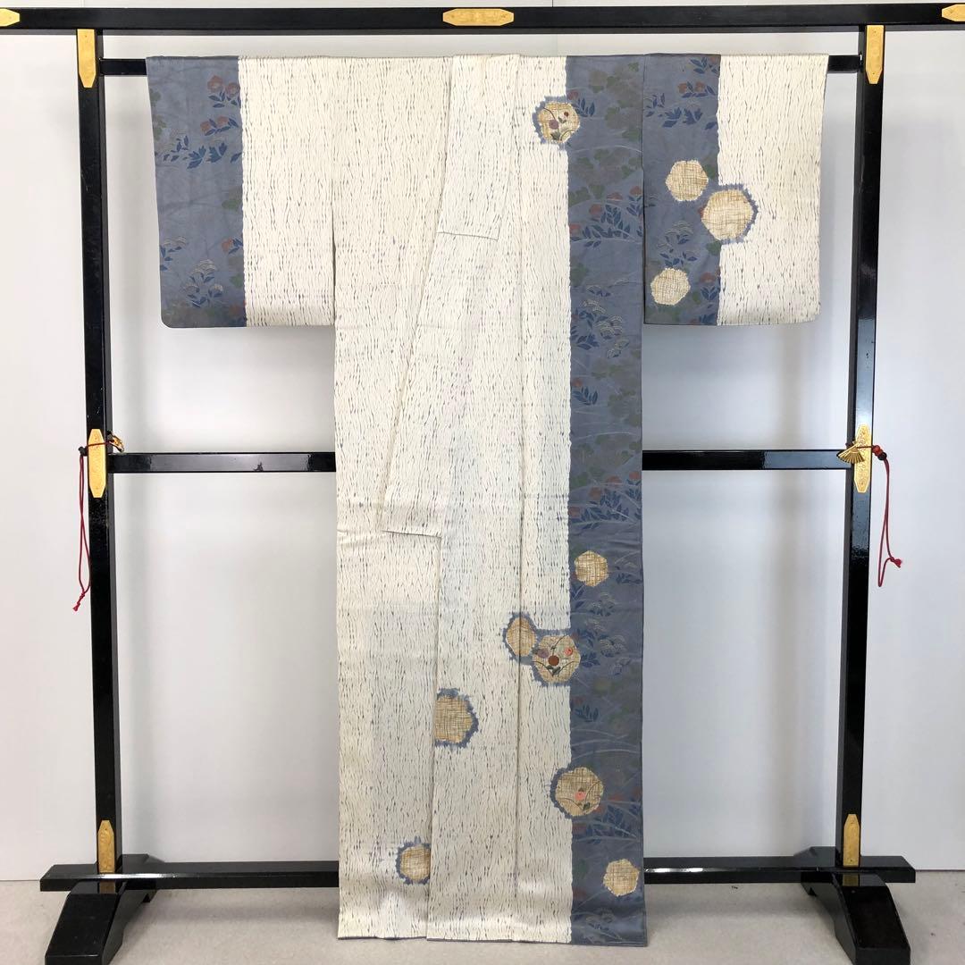 付下げ 絞り 刺繍の花模様 金彩 金糸 白百合色 KK-2101