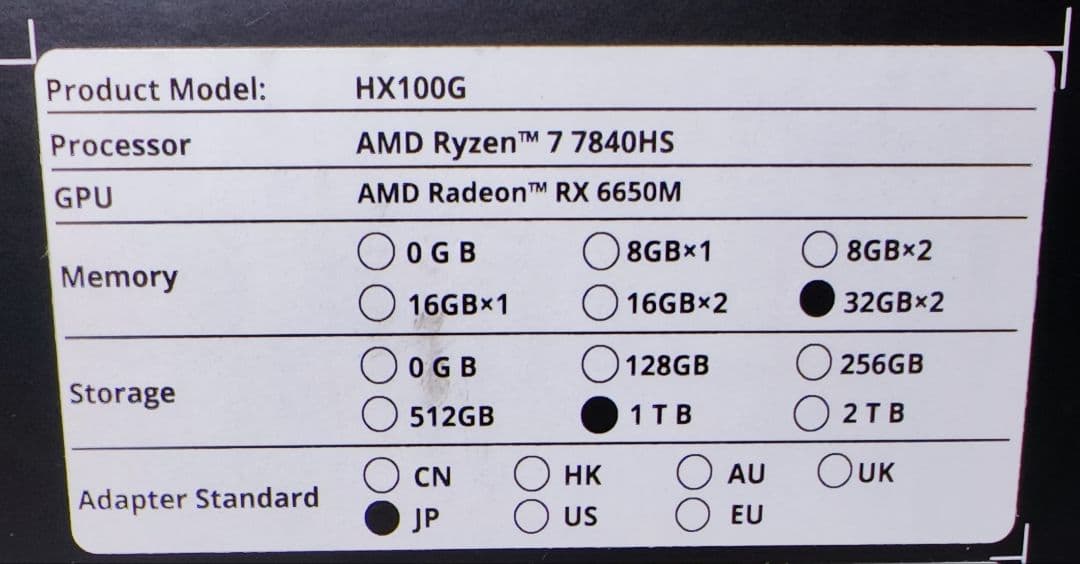 【ジャンク】MINISFORUM HX100G 7840HS 32GB 1TB