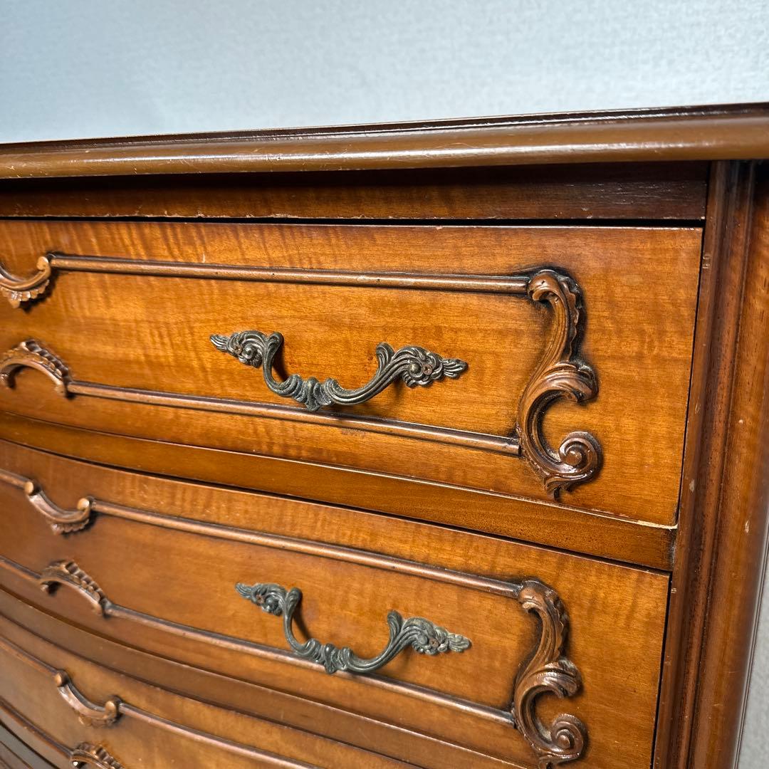 イタリア製 チェスト 5段5杯 ロココ調 彫刻 レリーフ 金属取手 猫脚 i4※