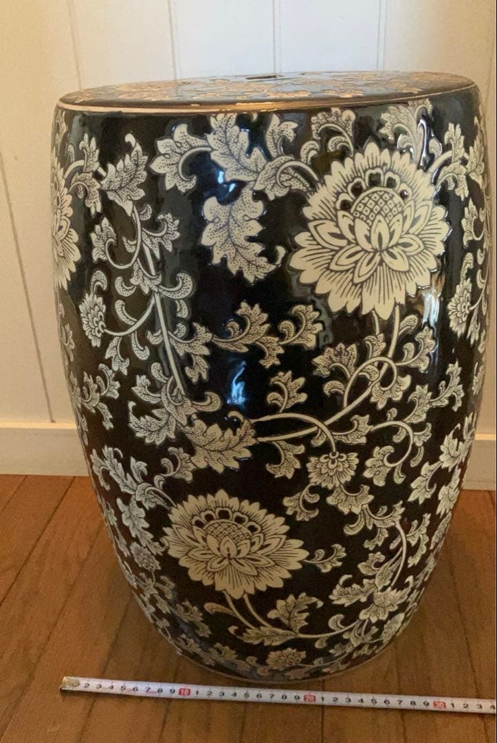 スツール 陶器製 花柄 陶磁器 花台 飾台 椅子 チェア ガーデニング