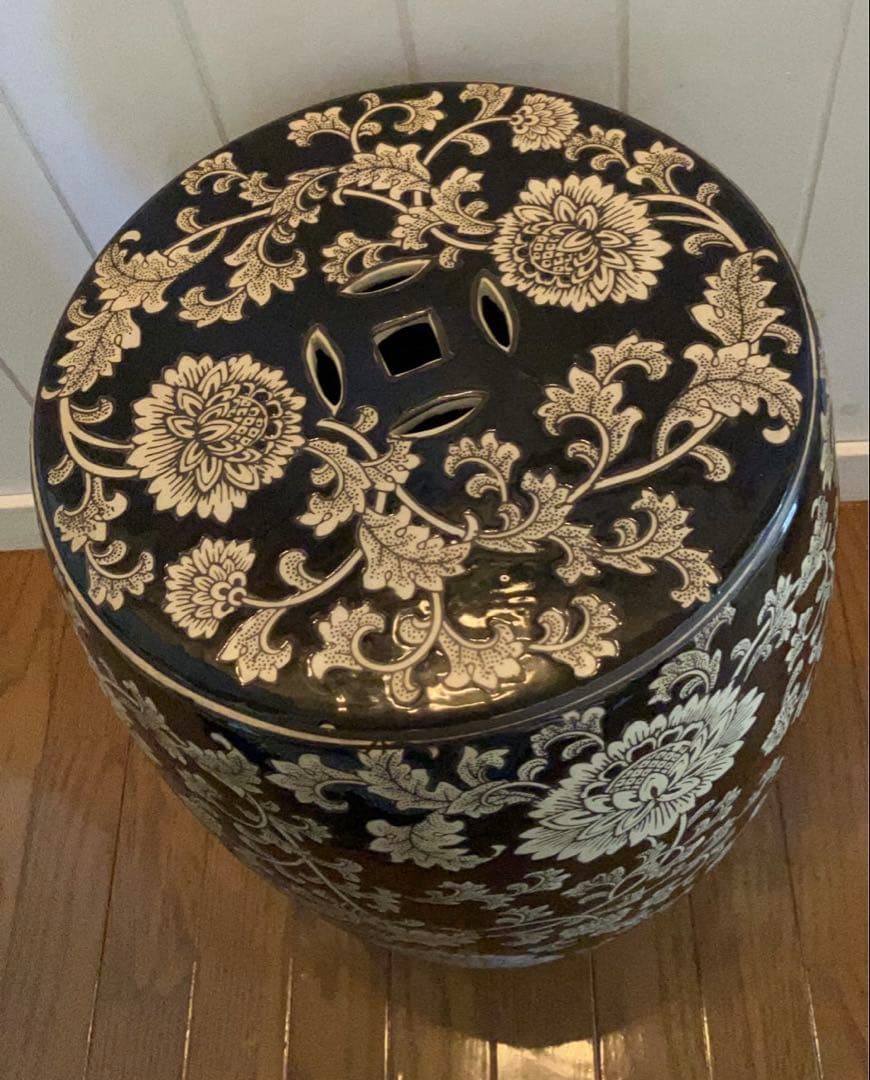 スツール 陶器製 花柄 陶磁器 花台 飾台 椅子 チェア ガーデニング