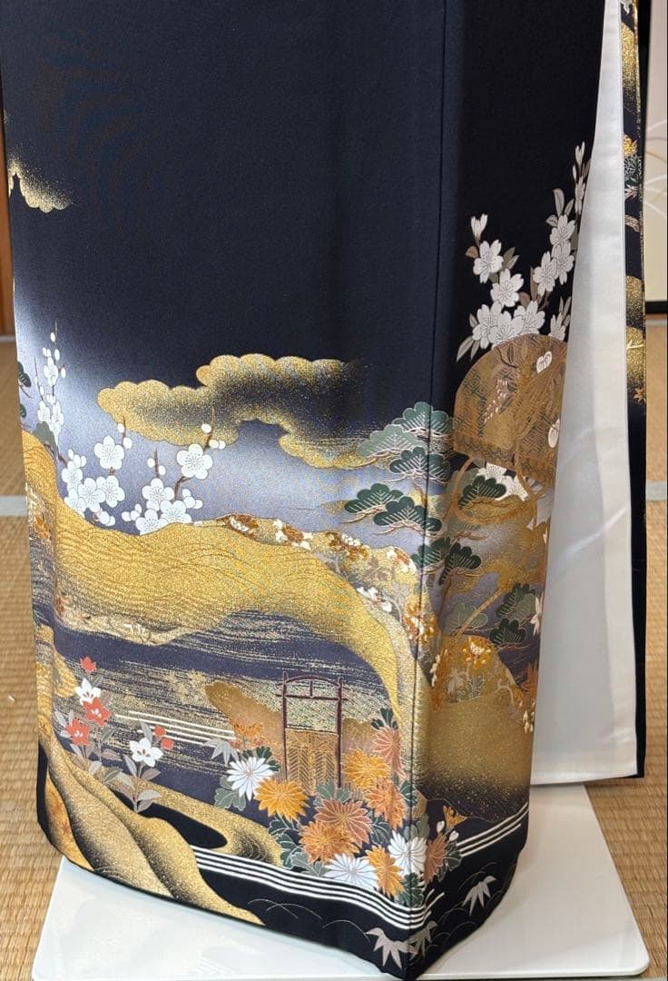 正絹豪華作家物黒留袖6点フルセット 留袖　袋帯　帯締め帯揚げ　長襦袢　末広