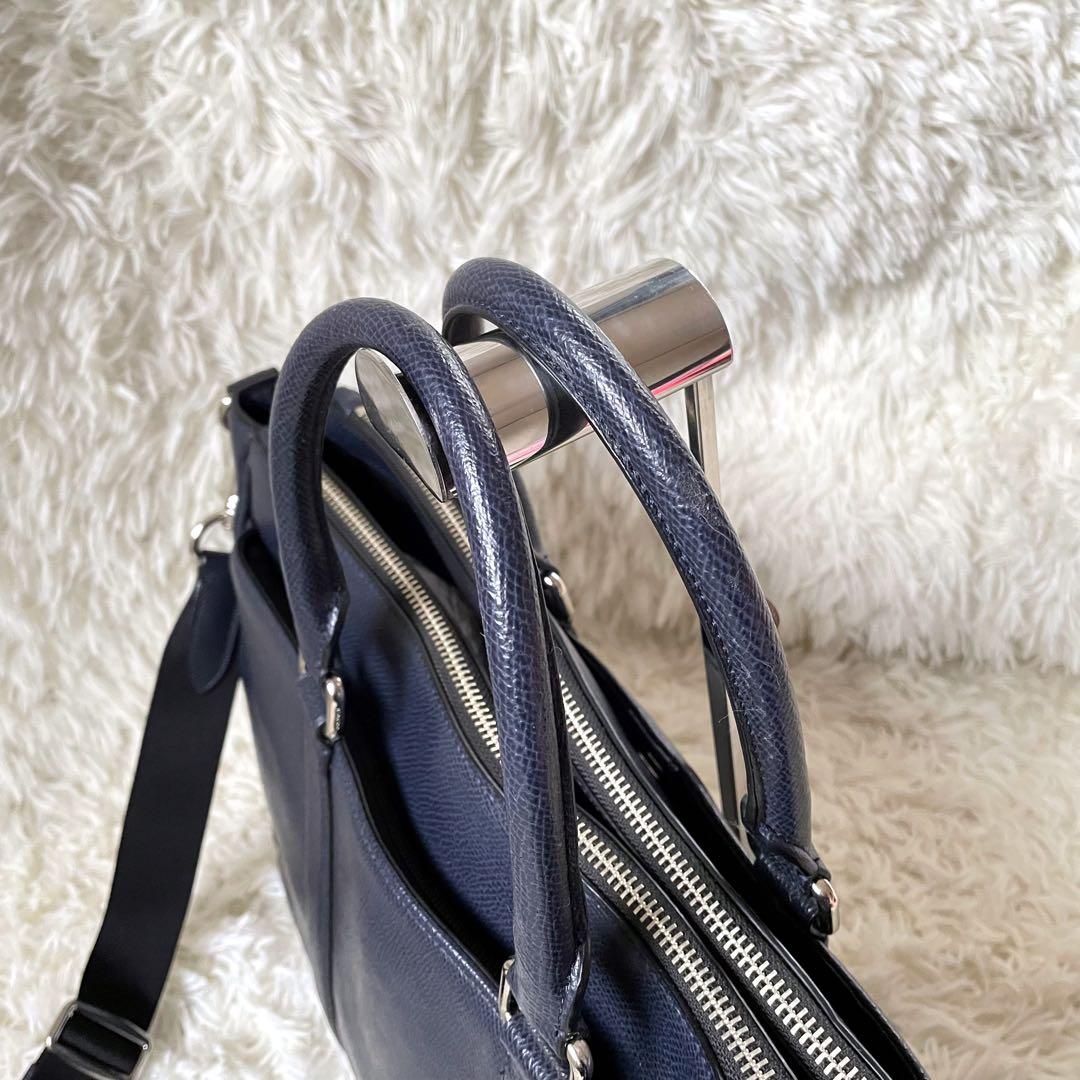 COACHコーチ 2wayレザービジネスバッグネイビー肩掛け可能A4収納可能