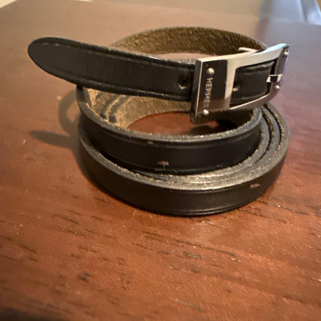 【美品】エルメス ケリーアルディオン ブレスレット レザー 黒ブラック シルバー