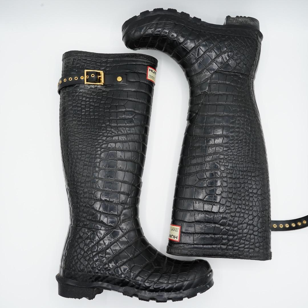 JIMMY CHOO HUNTER レインブーツ ブラック 豹柄