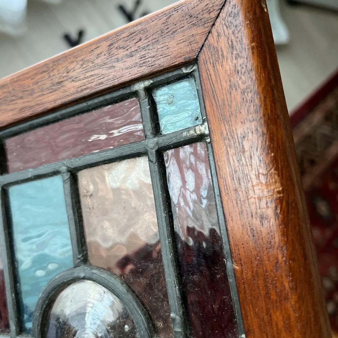 英国アンティーク　ステンドグラスパネル　ヴィクトリアン　木枠仕上げ