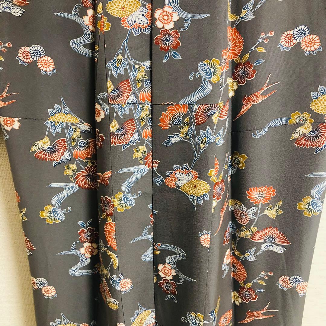 【お値打　トールサイズ】小紋　型絵染　縮緬　燕　正絹　袷　裄丈71 身丈172