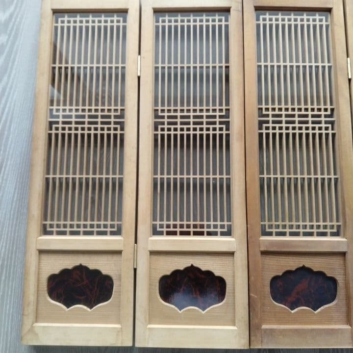 ガラス入り格子ミニ屏風 ついたて 昭和レトロ