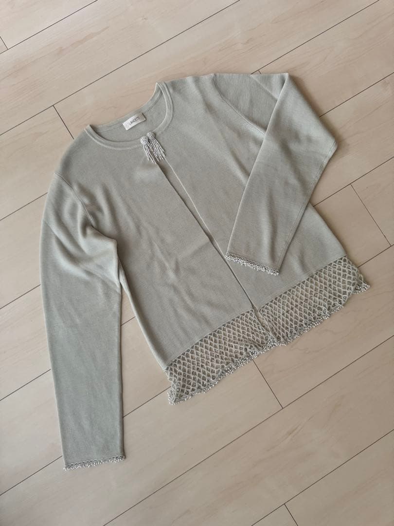 【新品】淡いブルーが素敵‼︎ ビーズアンサンブル ニット 毛100%上質