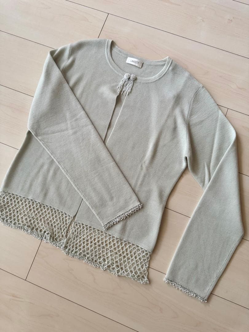 【新品】淡いブルーが素敵‼︎ ビーズアンサンブル ニット 毛100%上質