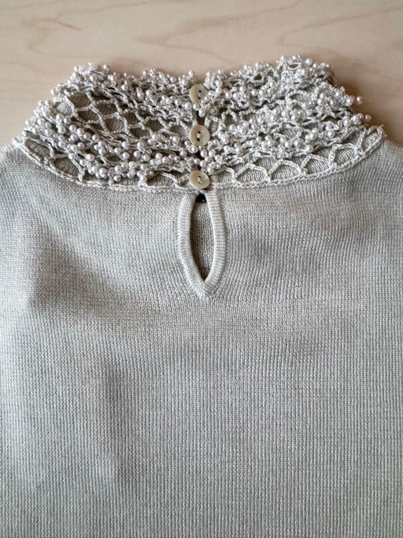 【新品】淡いブルーが素敵‼︎ ビーズアンサンブル ニット 毛100%上質