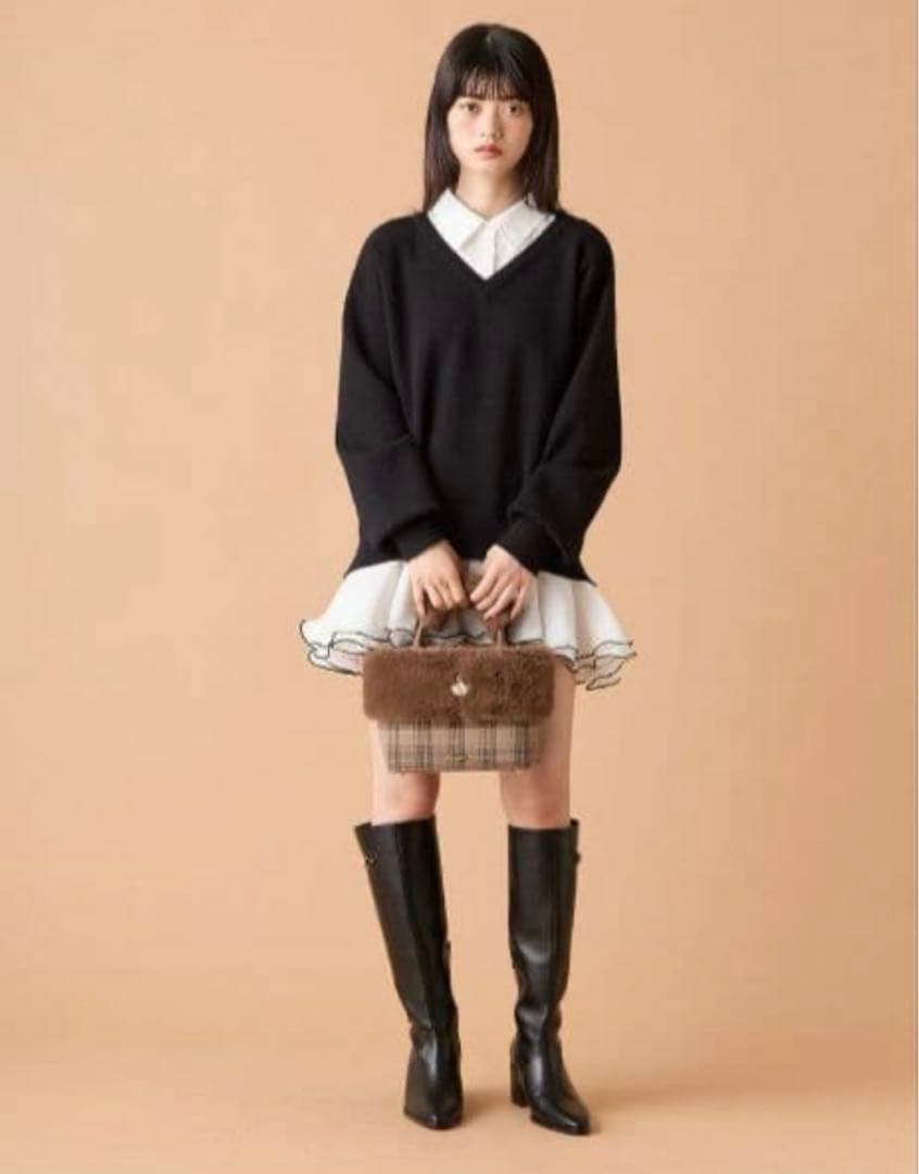 完売商品★リリーブラウン　シャツドッキングフリルミニワンピース