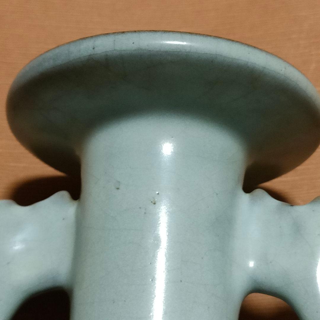 Q*t様 中国美術　月白釉　時代物　アンティーク　双耳花入　花瓶　仿汝窯　清朝