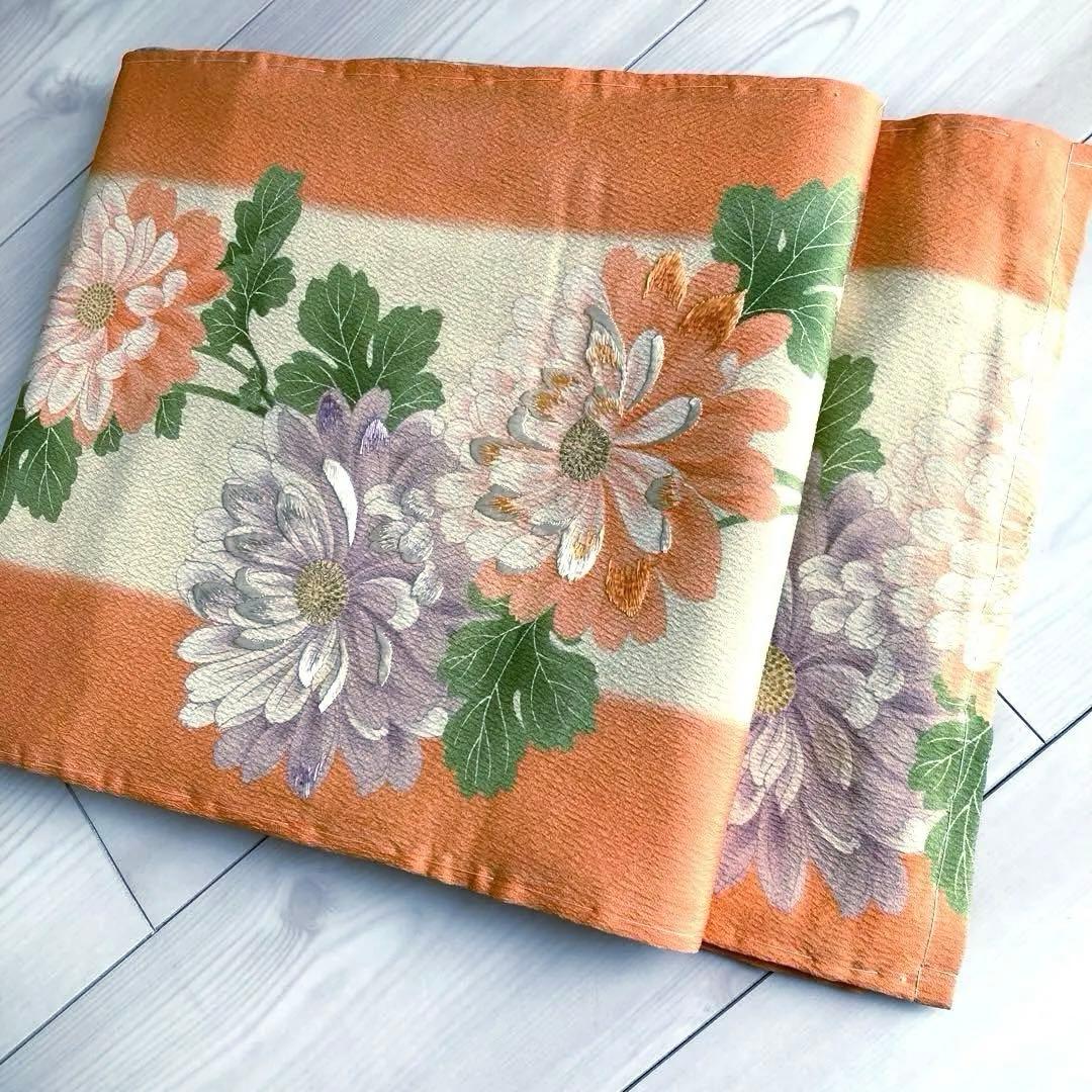 アンティーク京袋帯　しつけ糸付　刺繍の花模様　正絹　大正ロマン　N2-26