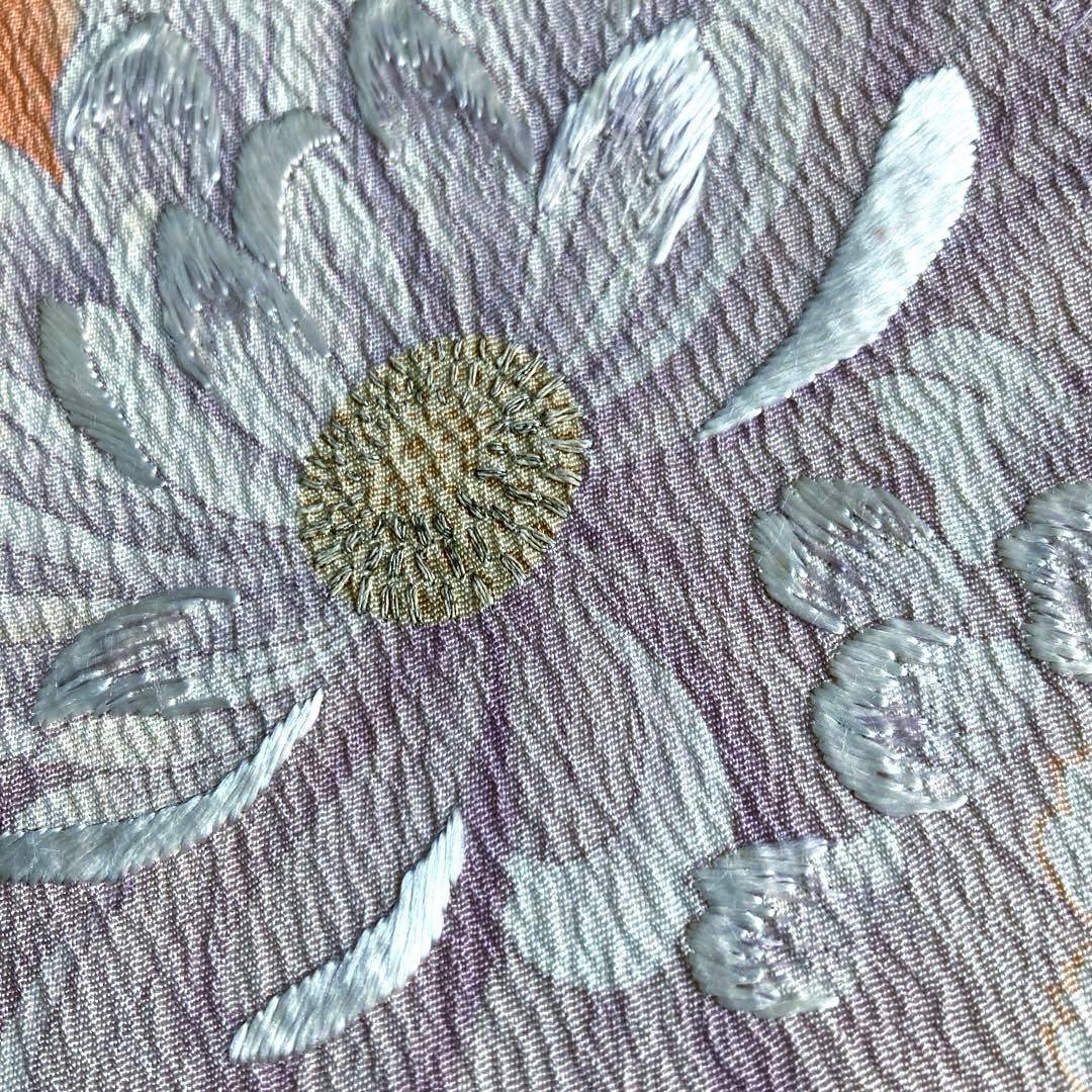 アンティーク京袋帯　しつけ糸付　刺繍の花模様　正絹　大正ロマン　N2-26