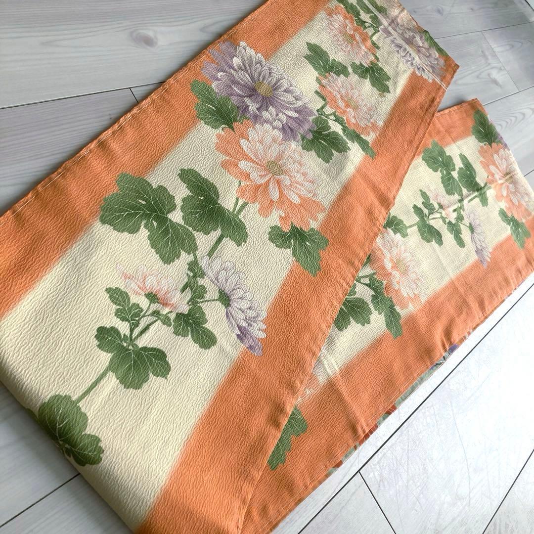 アンティーク京袋帯　しつけ糸付　刺繍の花模様　正絹　大正ロマン　N2-26