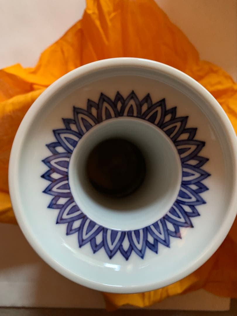 三浦竹泉 造 染付高砂手花瓶 共箱 二重箱 茶道具 / 青花 花器 花入