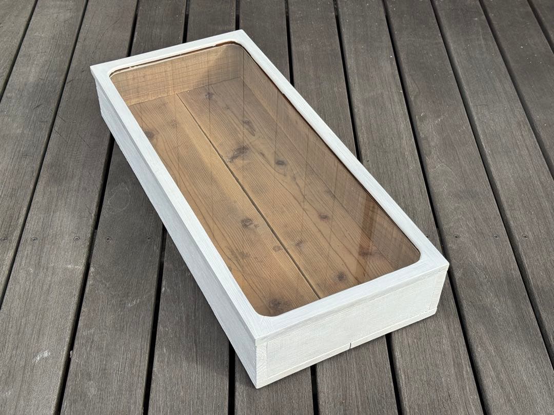 古道具 ホワイト木製ショーケース ガラス蓋付き ヴィンテージ