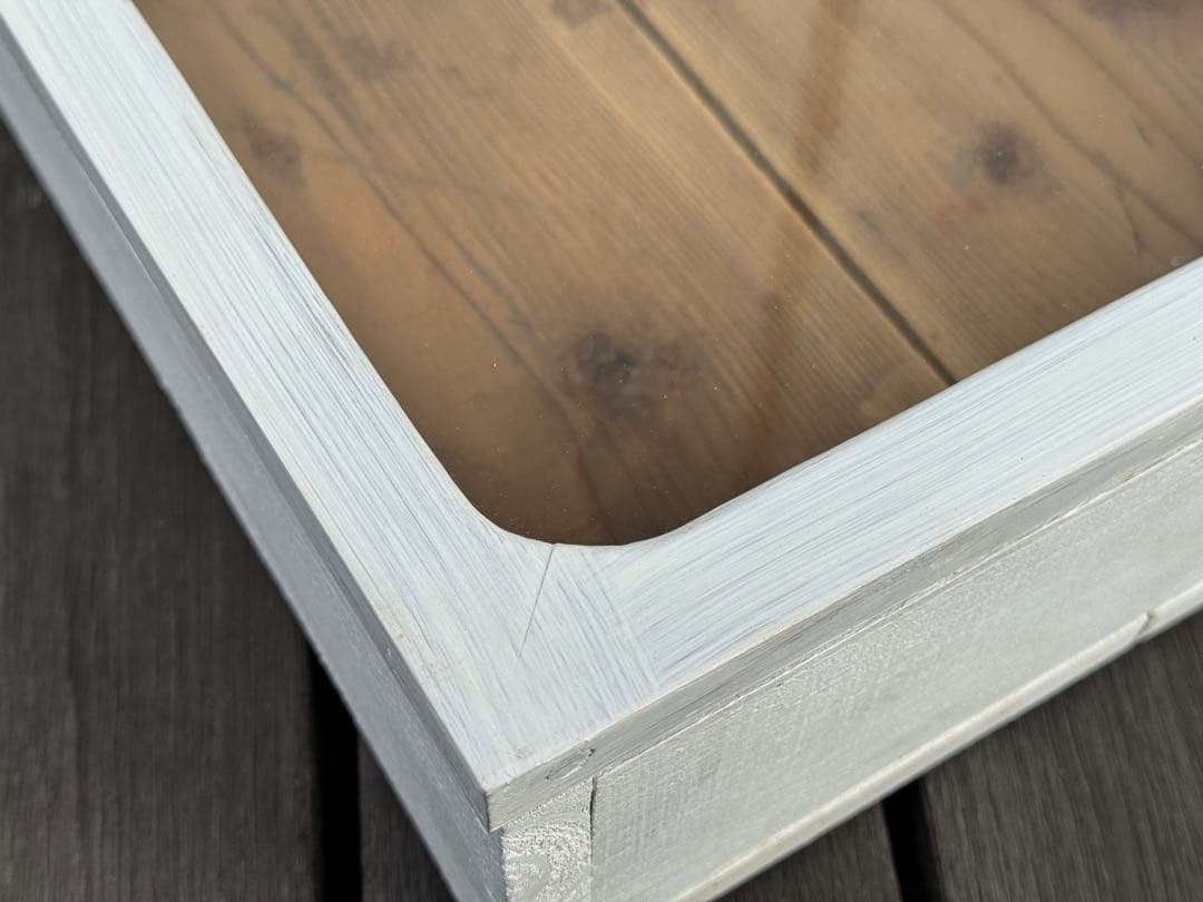 古道具 ホワイト木製ショーケース ガラス蓋付き ヴィンテージ