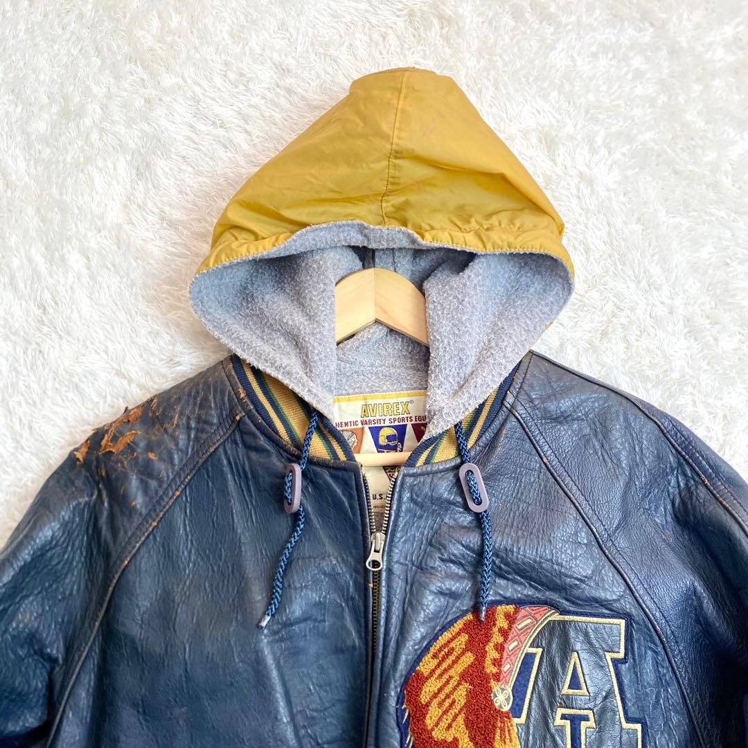 AVIREX ラムレザー スタジャン インディアントマホークス　ライナー付き