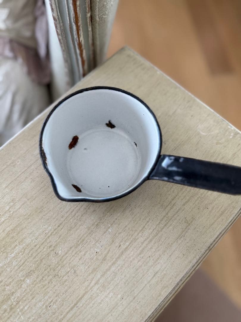 フランスアンティーク激レア小鳥の絵柄ハンドペイントのホーロースキマーと片手鍋