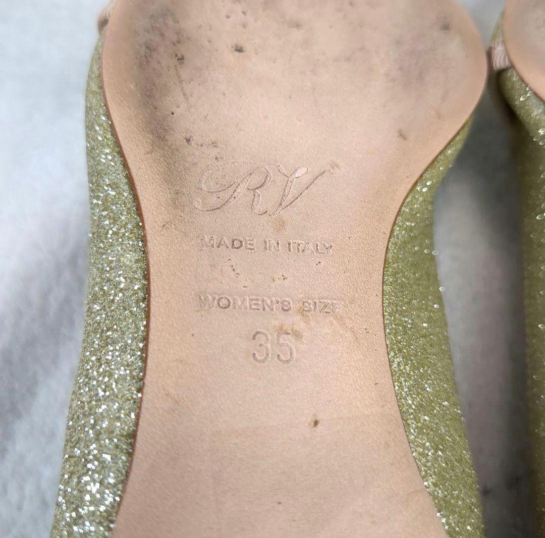 ロジェヴィヴィエ フラットシューズ スクエアバックル ゴールド サイズ35