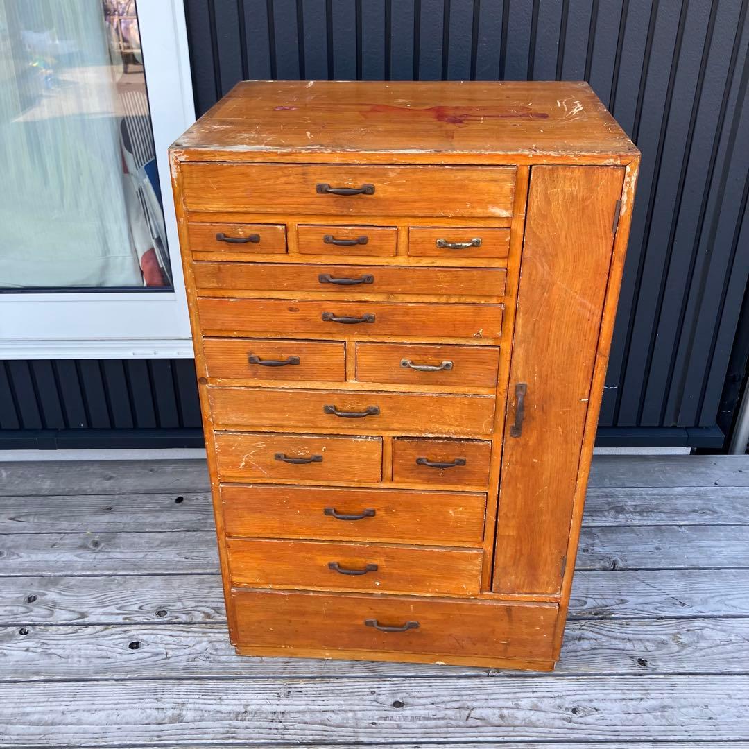 昭和レトロ 古家具 木製収納棚 大工道具棚 サイドボード 整理棚 15杯 古道具