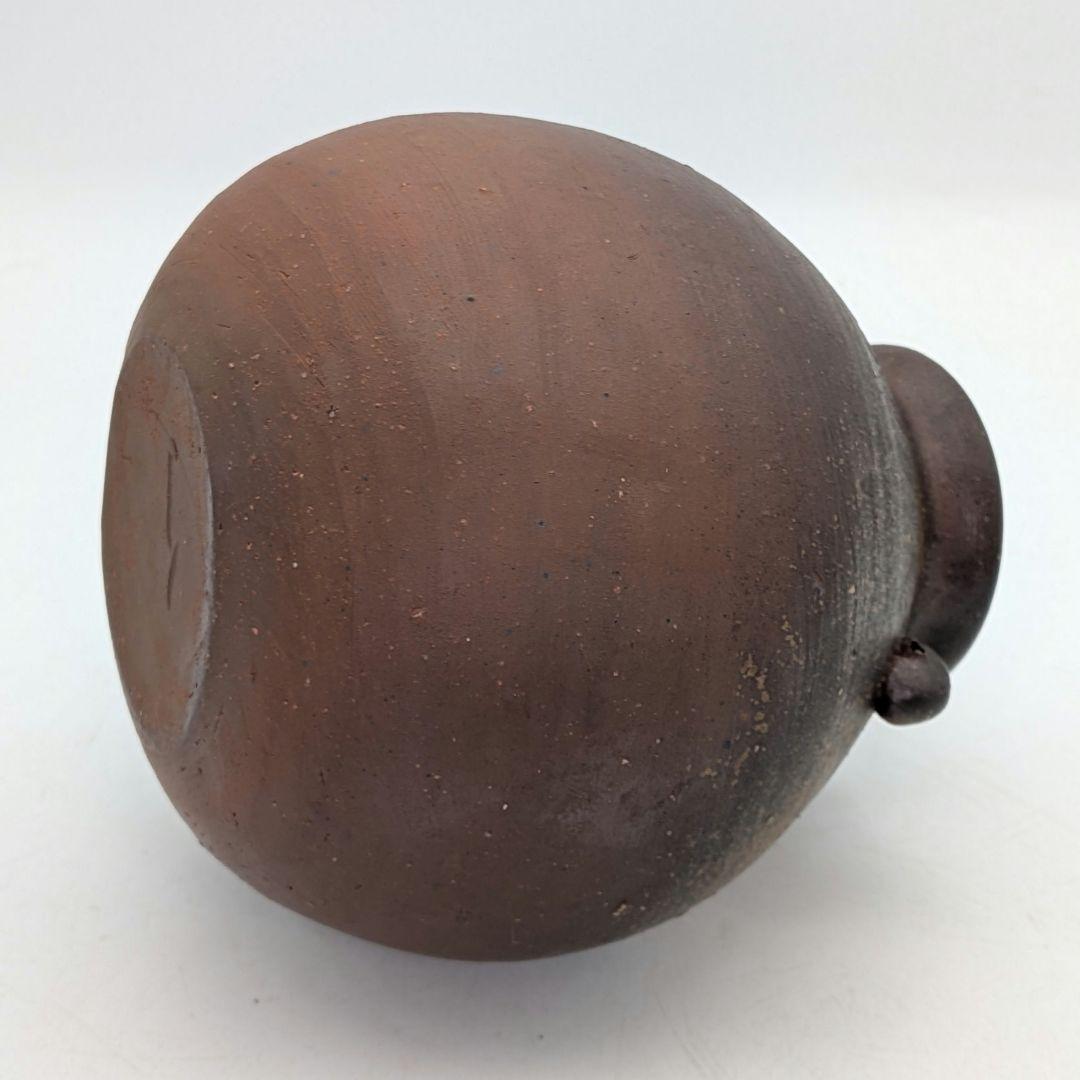 岡山県重要無形文化財 伊勢崎満 備前焼 耳付扁壺花生 共箱 花器 フラワーベース