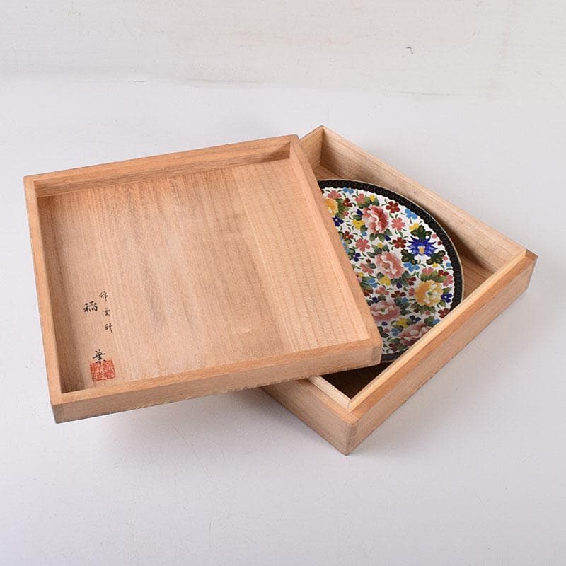 七宝焼　京七宝　錦雲軒　稲葉造　万華友禅文　飾皿　皿立付　共箱　V　R8029