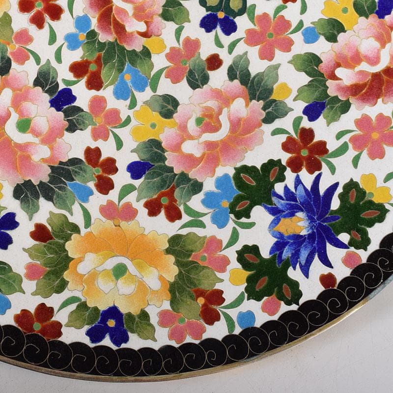 七宝焼　京七宝　錦雲軒　稲葉造　万華友禅文　飾皿　皿立付　共箱　V　R8029