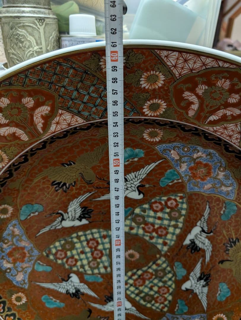 鳥鶴デザインの印籠大皿山徳窯