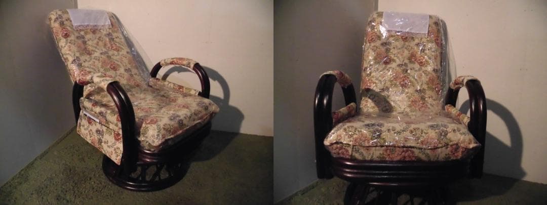 アウトレット【送料無料】高級ラタンギア式リクライニング回転座椅子【ハイタイプ】