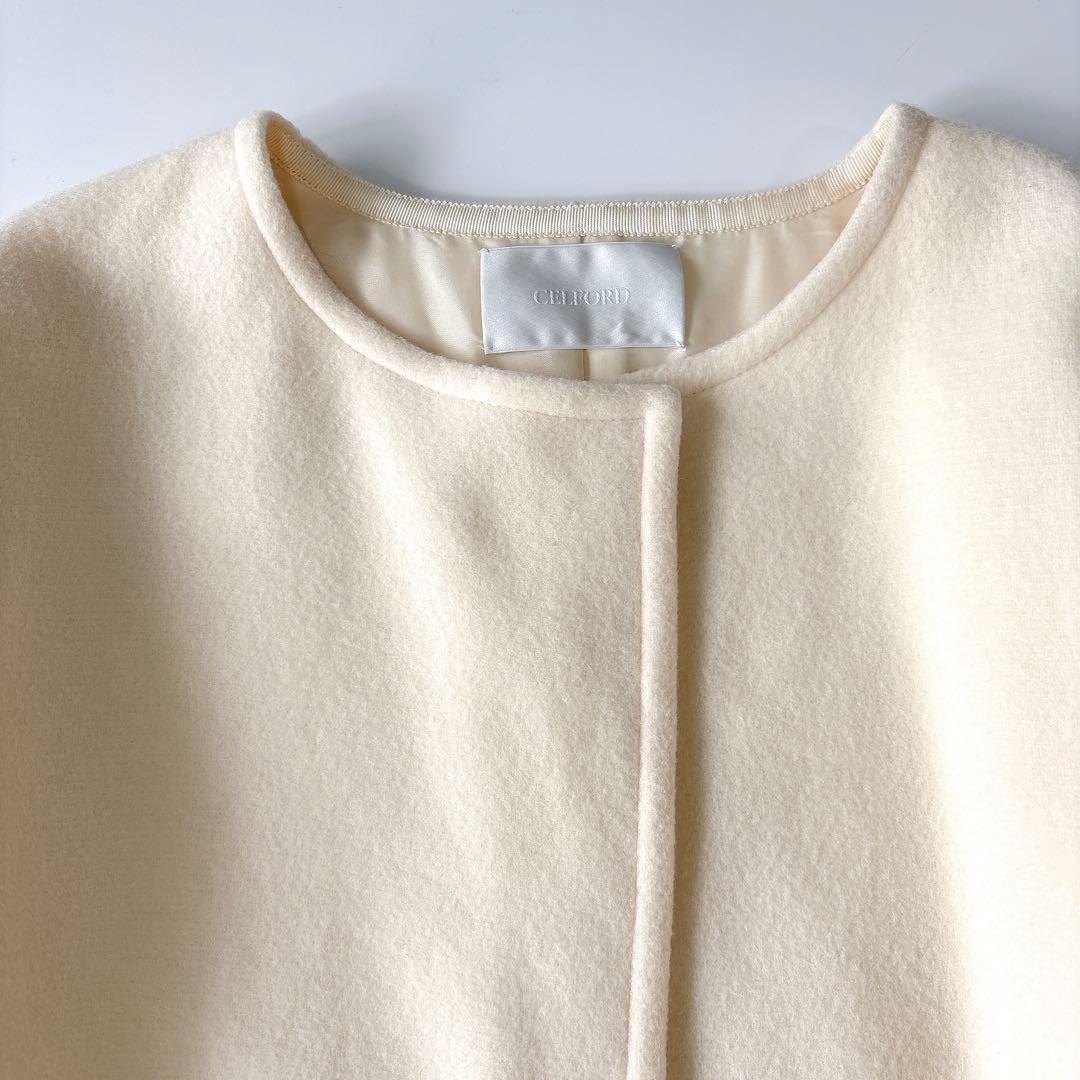 美品⁑セルフォード　ノーカラーショートコート　　アイボリー　36 Aライン　春