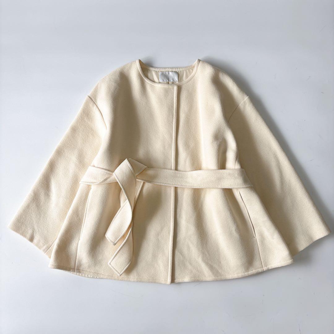 美品⁑セルフォード　ノーカラーショートコート　　アイボリー　36 Aライン　春