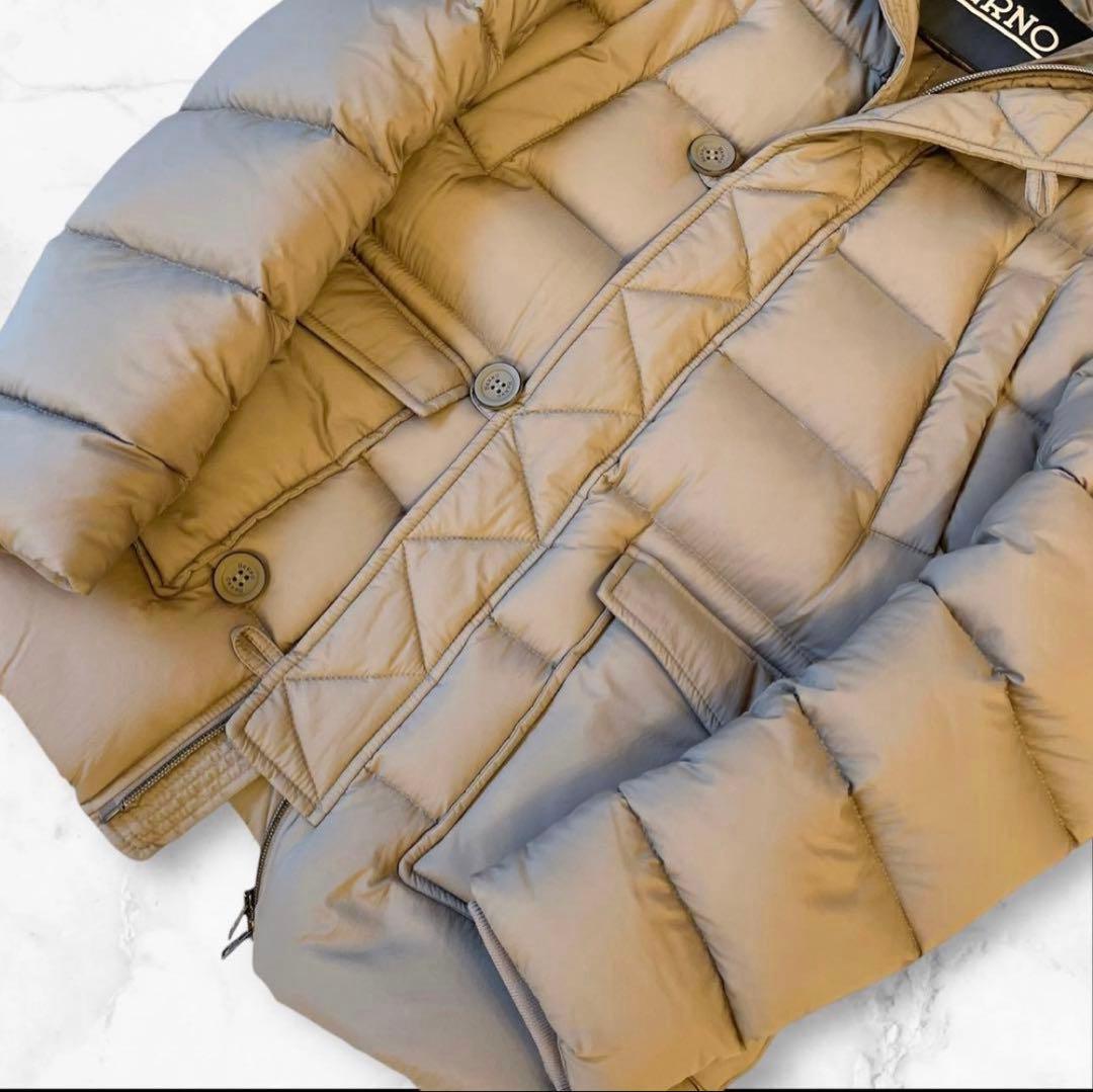 【美品】HERNO N-3Bダウンコート ミドル丈　ブラウンベージュ 44